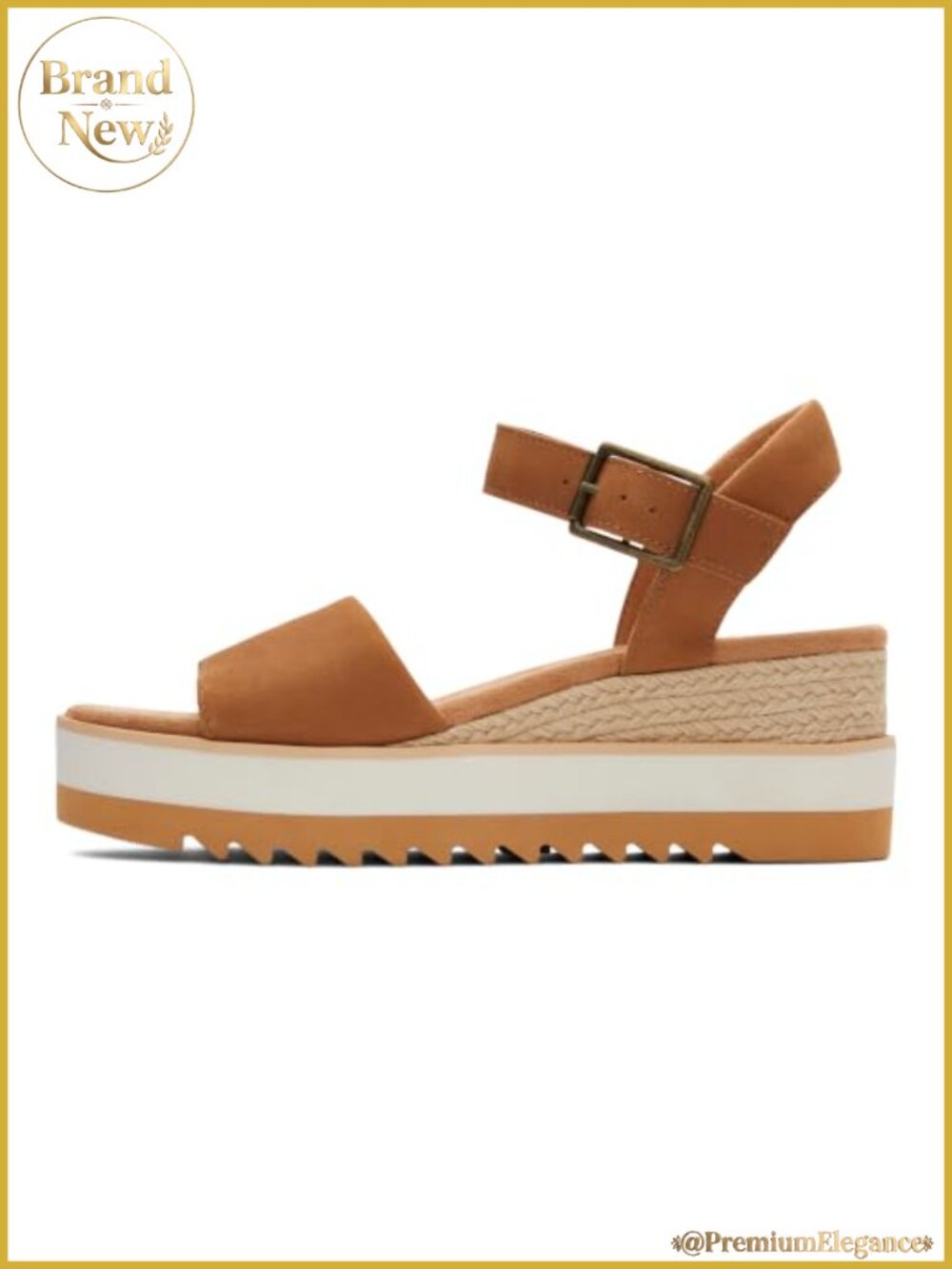 TOMS Diana Wedge Sandal Leather & Textile Ankle Strap Comfort Insole